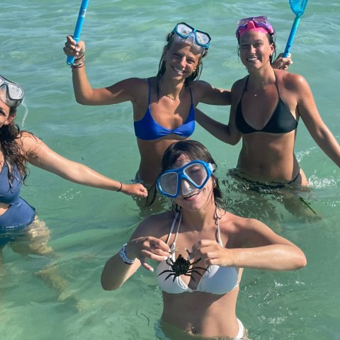 a woman swimming in the water
