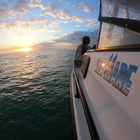 a person standing on a boat in the water